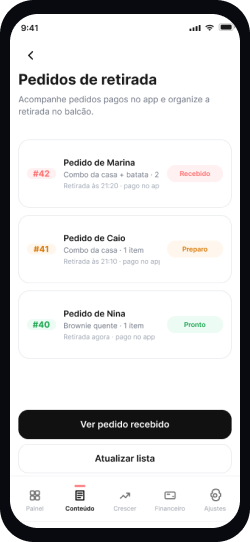 Mockup oficial de pedidos no ecossistema Sextoou