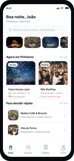 Mockup oficial do perfil público e discovery no app Sextoou